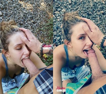 Adorably hot college naked ex slut in public giving amateur blowjob photo